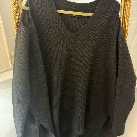 All Saints Sweaters - All Saints Charcoal V-Neck Cold Shoulder Sweater